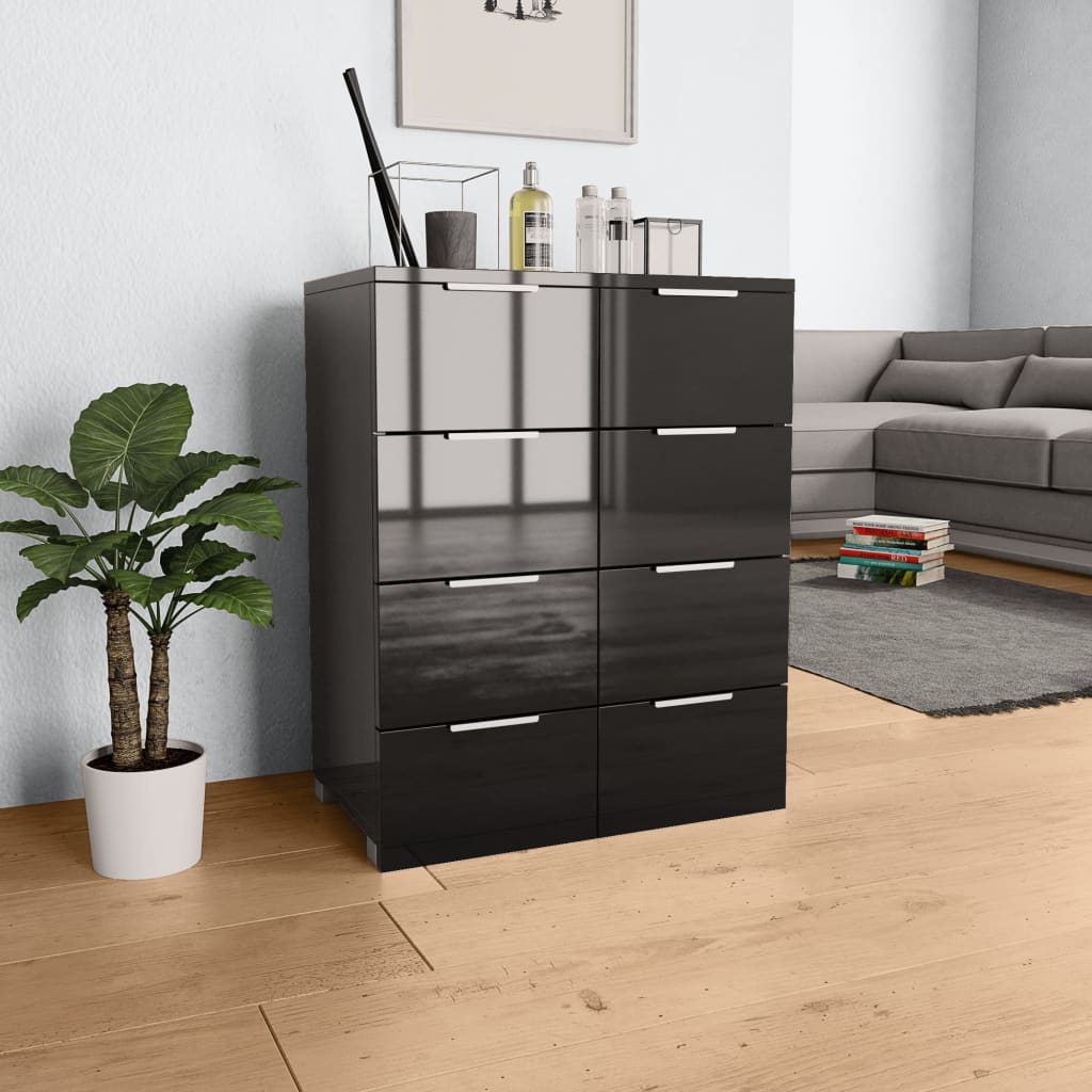 Μπουφές Ψηλός Γυαλιστερός Μαύρος 60x35x80εκ. Επεξεργασμένο Ξύλο