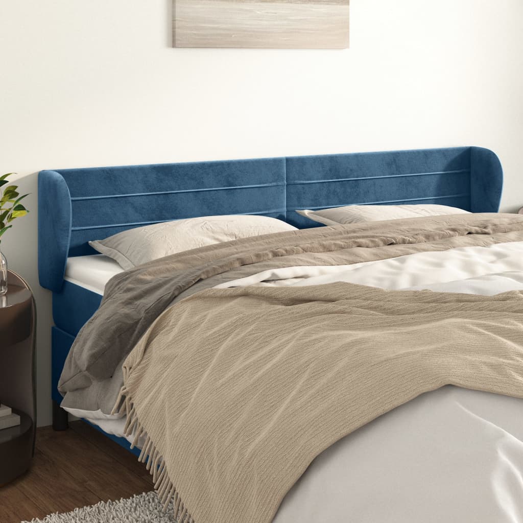 Κεφαλάρι με Πτερύγια Σκούρο Μπλε 183x23x78/88 εκ. Βελούδινο