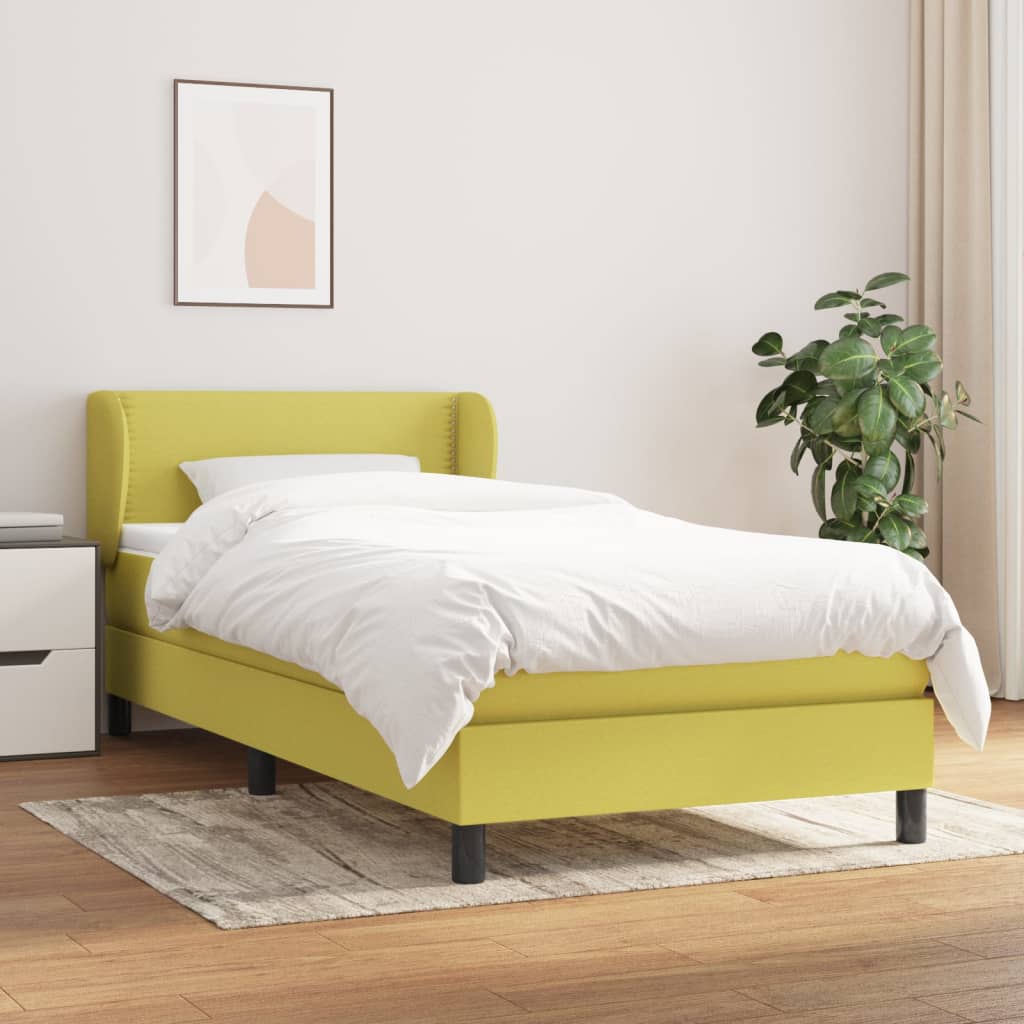 Κρεβάτι Boxspring με Στρώμα Πράσινο 100 x 200 εκ. Υφασμάτινο