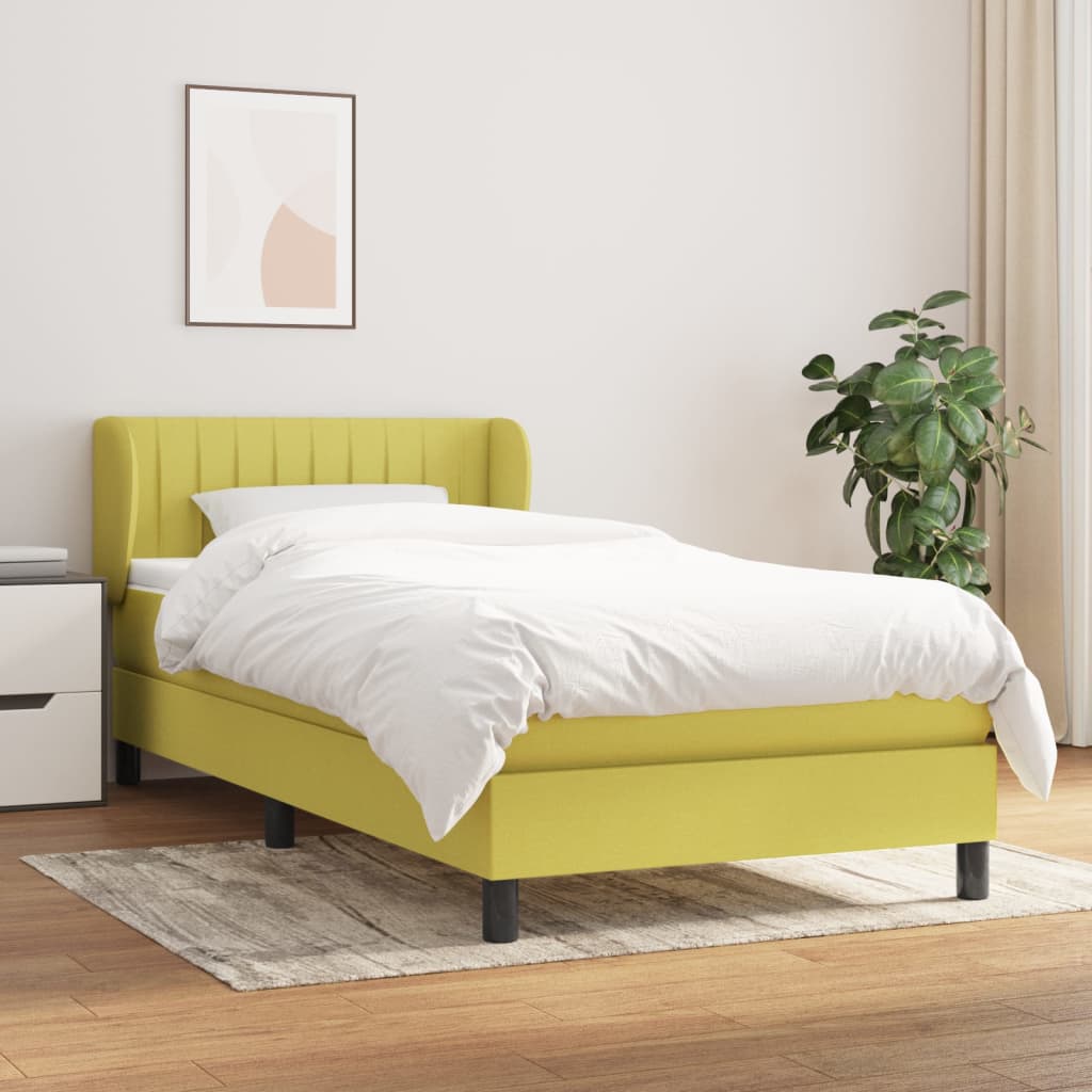 Κρεβάτι Boxspring με Στρώμα Πράσινο 100 x 200 εκ. Υφασμάτινο