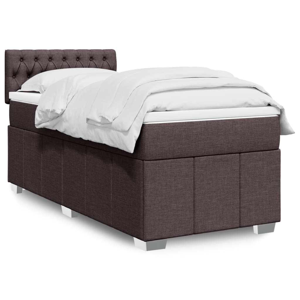 Κρεβάτι Boxspring με Στρώμα Σκούρο Καφέ 90x200 εκ. Υφασμάτινο