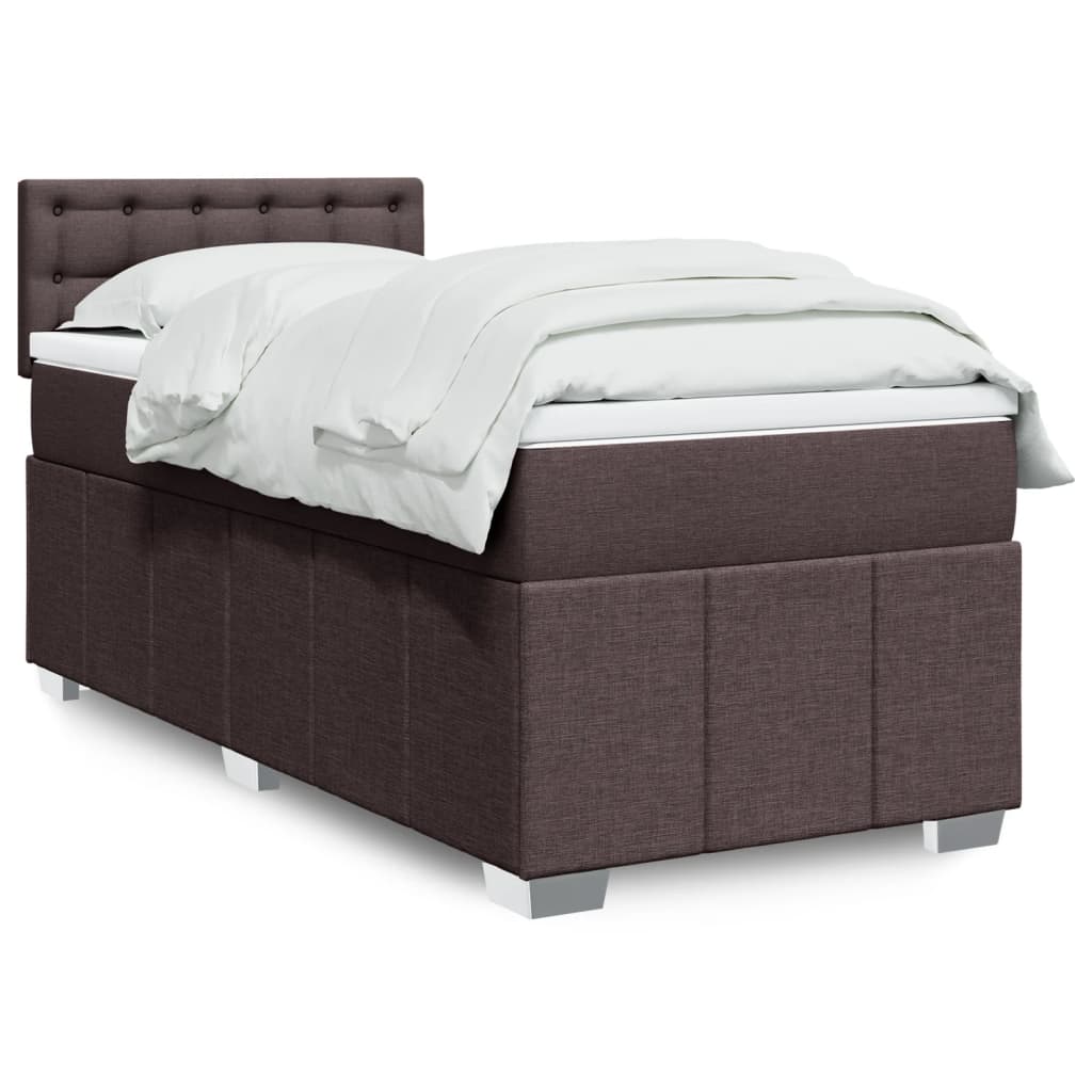Κρεβάτι Boxspring με Στρώμα Σκούρο Καφέ 90x200 εκ. Υφασμάτινο