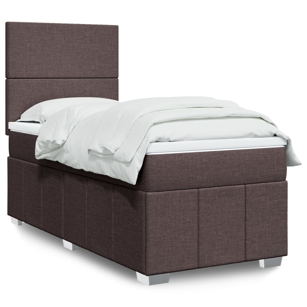 Κρεβάτι Boxspring με Στρώμα Σκούρο Καφέ 90x200 εκ. Υφασμάτινο