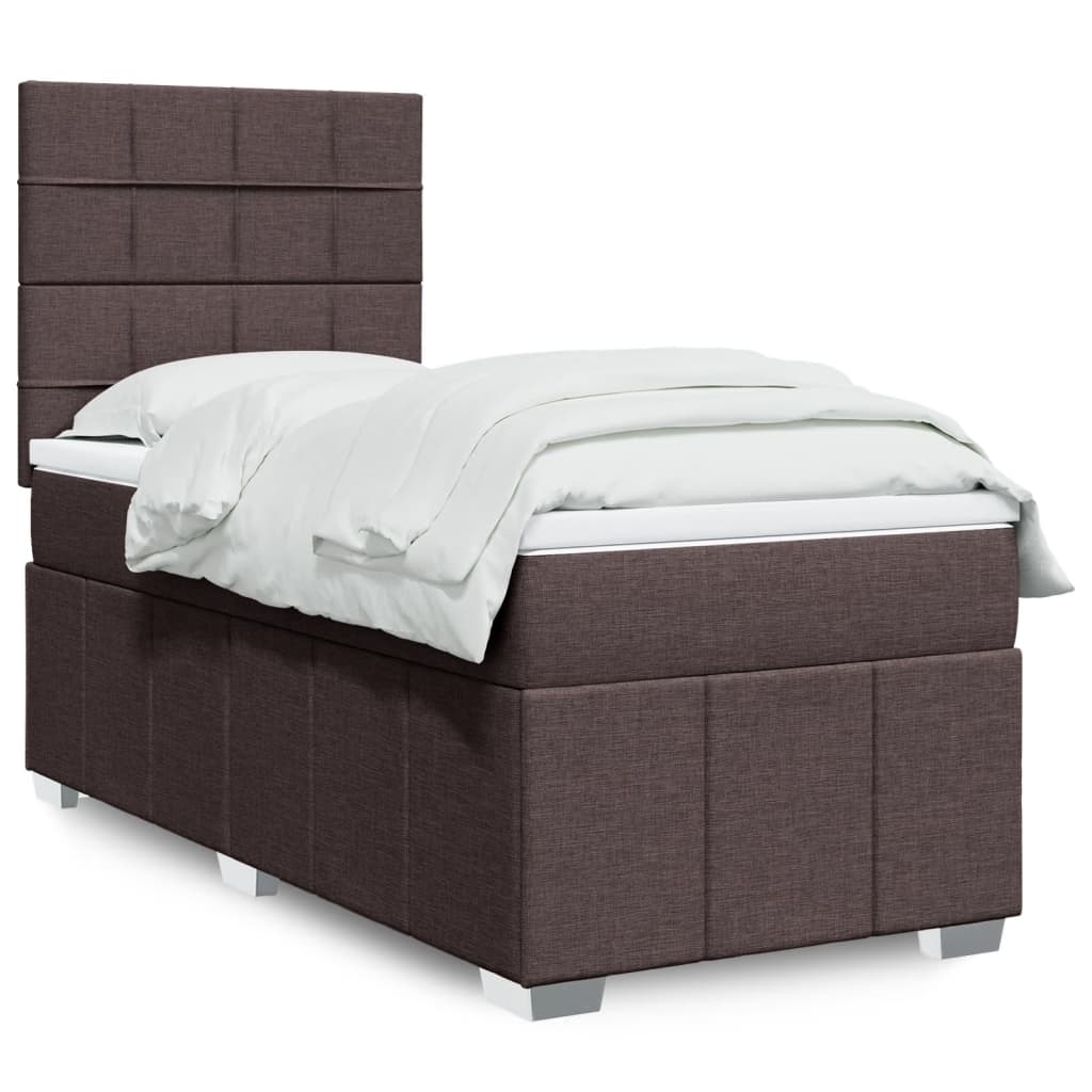Κρεβάτι Boxspring με Στρώμα Σκούρο Καφέ 90x200 εκ. Υφασμάτινο