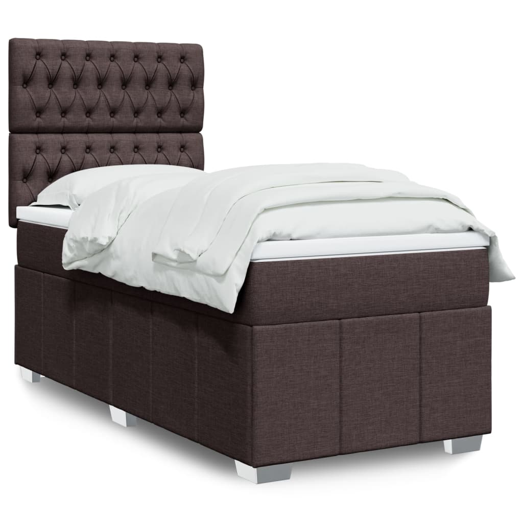 Κρεβάτι Boxspring με Στρώμα Σκούρο Καφέ 90x200 εκ. Υφασμάτινο