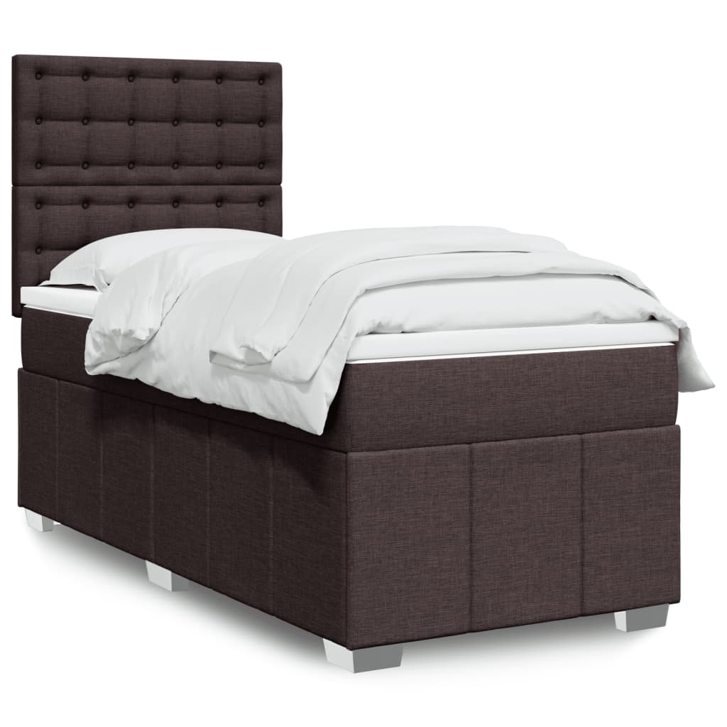 Κρεβάτι Boxspring με Στρώμα Σκούρο Καφέ 90x200 εκ. Υφασμάτινο