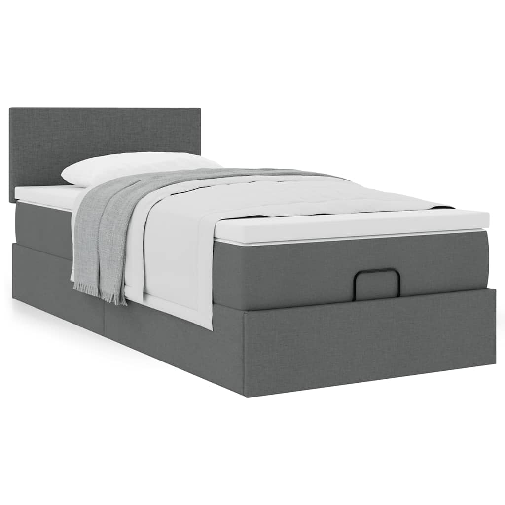 Οθωμανικό κρεβάτι με στρώμα σκούρο γκρι 90x190cm ύφασμα