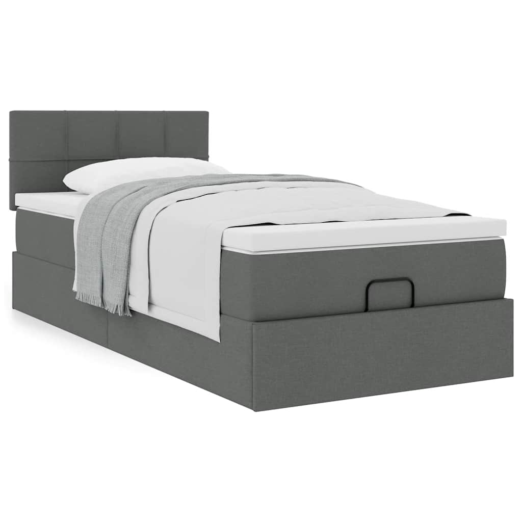 Οθωμανικό κρεβάτι με στρώμα σκούρο γκρι 90x190cm ύφασμα