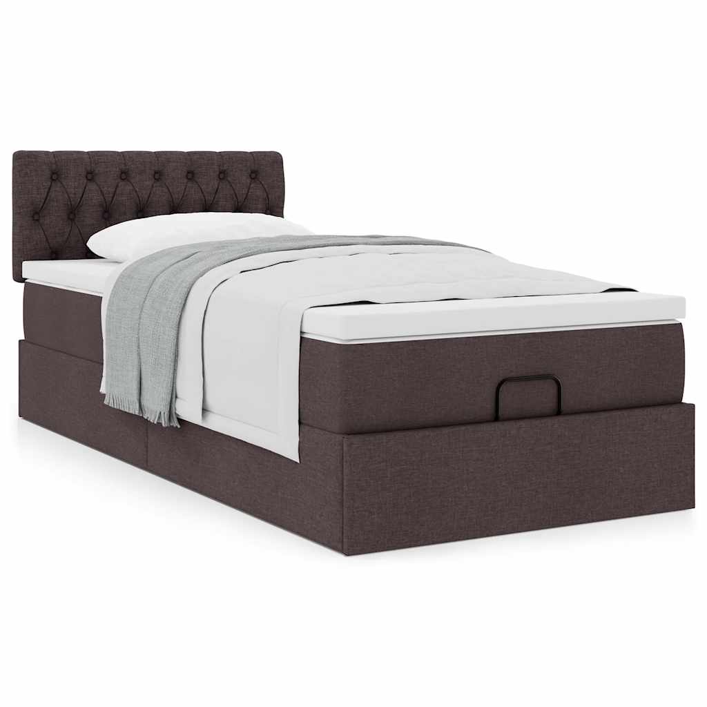 Οθωμανικό κρεβάτι με στρώμα σκούρο καφέ 90x190cm ύφασμα