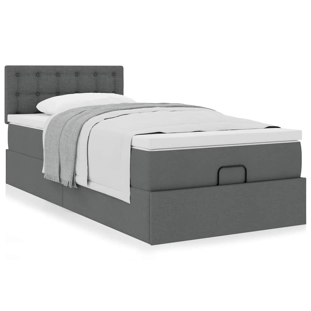 Οθωμανικό κρεβάτι με στρώμα σκούρο γκρι 90x190cm ύφασμα