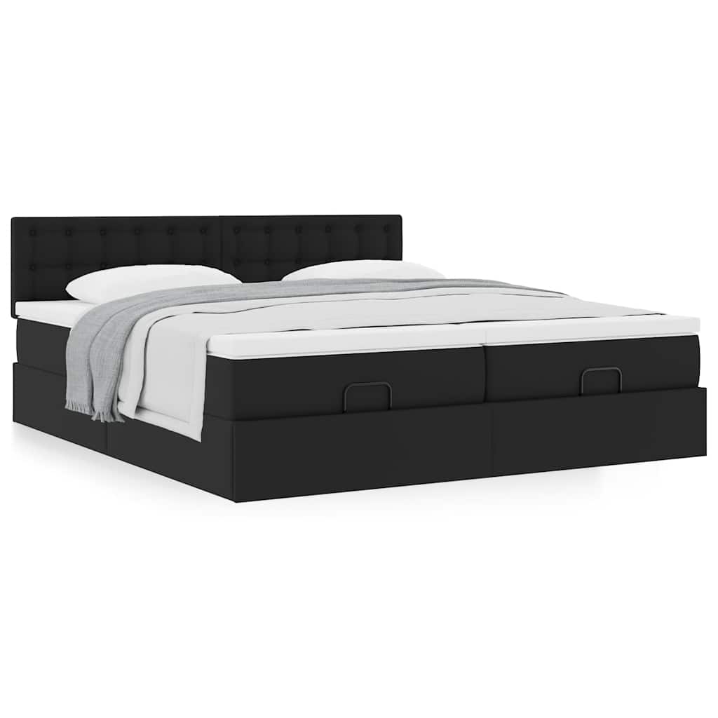 Οθωμανικό κρεβάτι με στρώματα Μαύρο 200x200cm Faux Leather