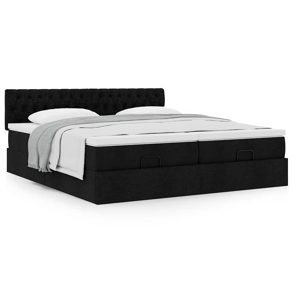 Οθωμανικό κρεβάτι με στρώματα Μαύρο 160x200cm Ύφασμα