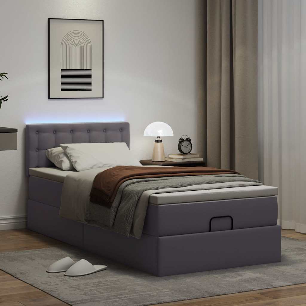 Οθωμανικό κρεβάτι με στρώματα & LEDs Γκρι 80x200cm Faux Leather