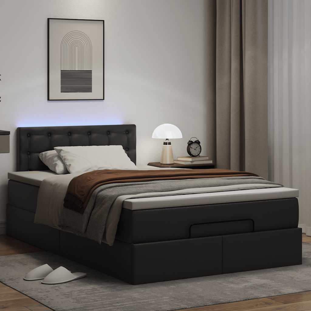 Οθωμανικό κρεβάτι με στρώματα & LEDs Μαύρο Faux Leather