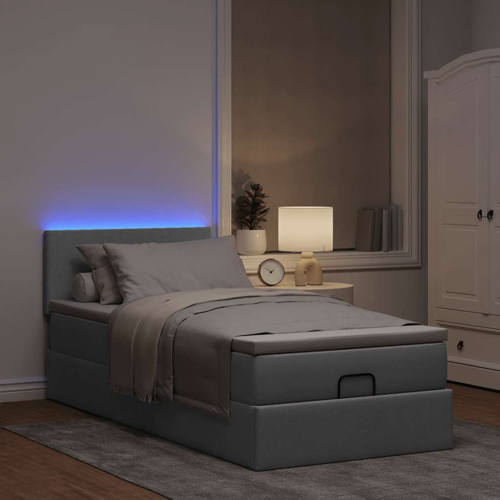 Οθωμανικό κρεβάτι με στρώμα & LEDs Ανοιχτό γκρι 80x200cm ύφασμα