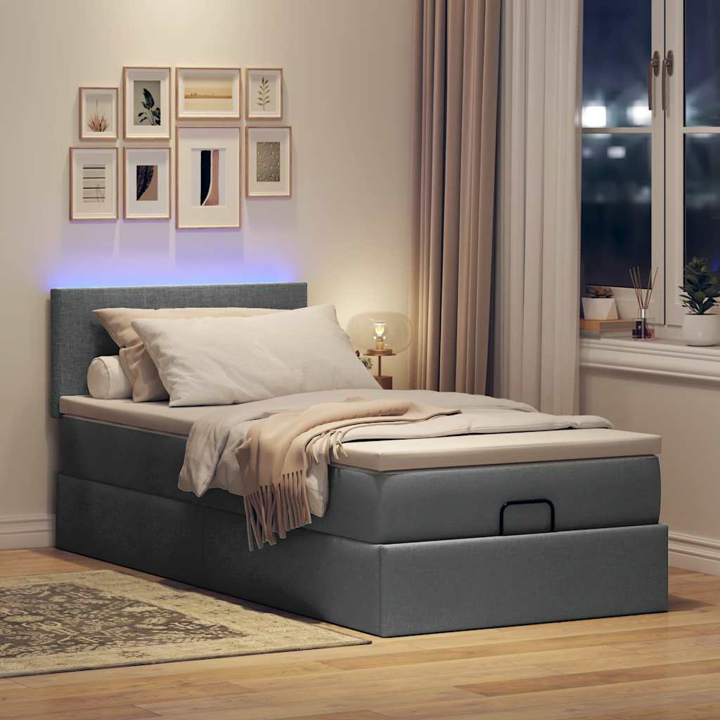 Οθωμανικό κρεβάτι με στρώμα & LEDs Σκούρο γκρι 80x200cm ύφασμα