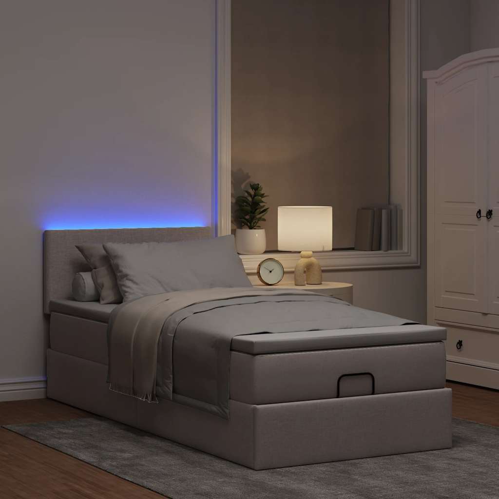 Οθωμανικό κρεβάτι με στρώμα & LEDs Taupe 80x200cm ύφασμα