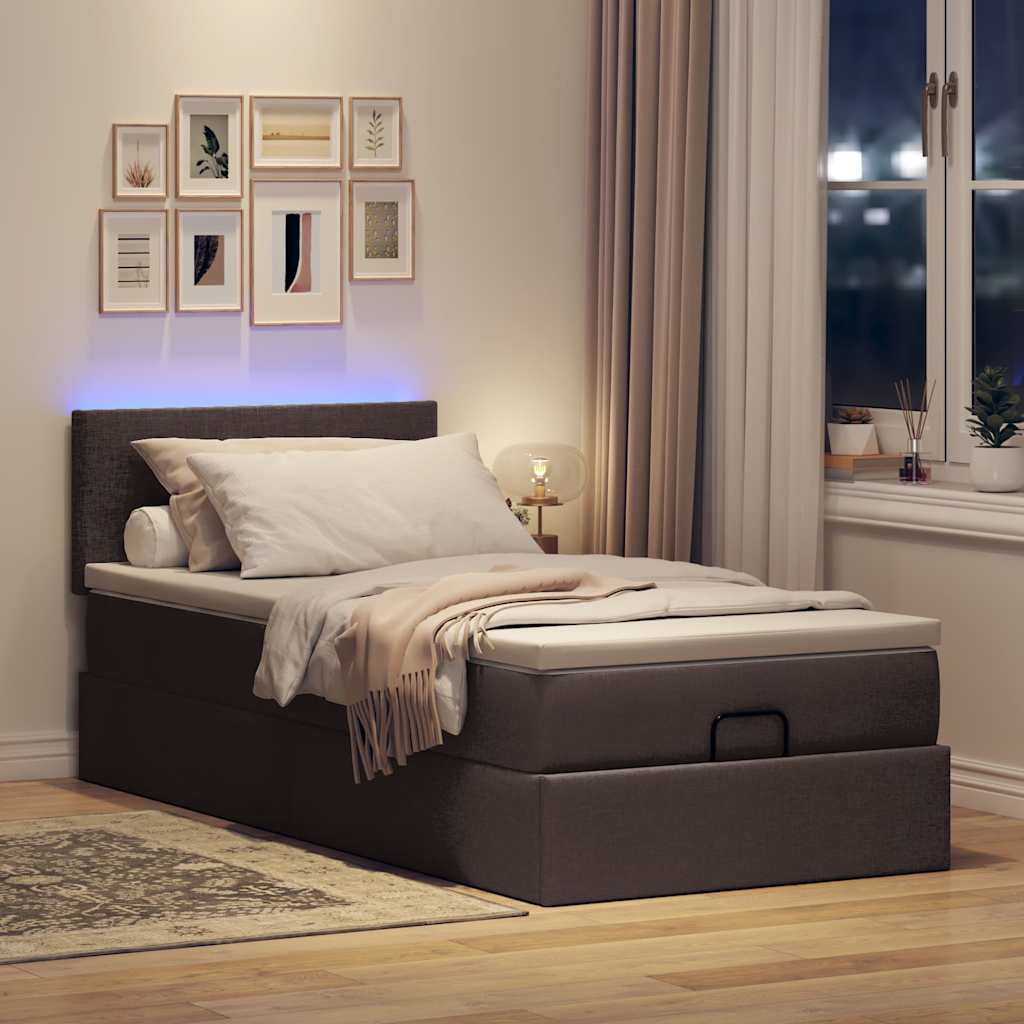 Οθωμανικό κρεβάτι με στρώμα & LEDs Σκούρο καφέ 90x190cm ύφασμα