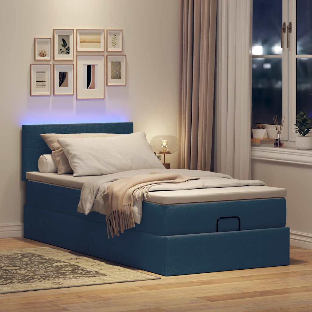 Οθωμανικό κρεβάτι με στρώμα & LEDs Μπλε 90x190cm ύφασμα