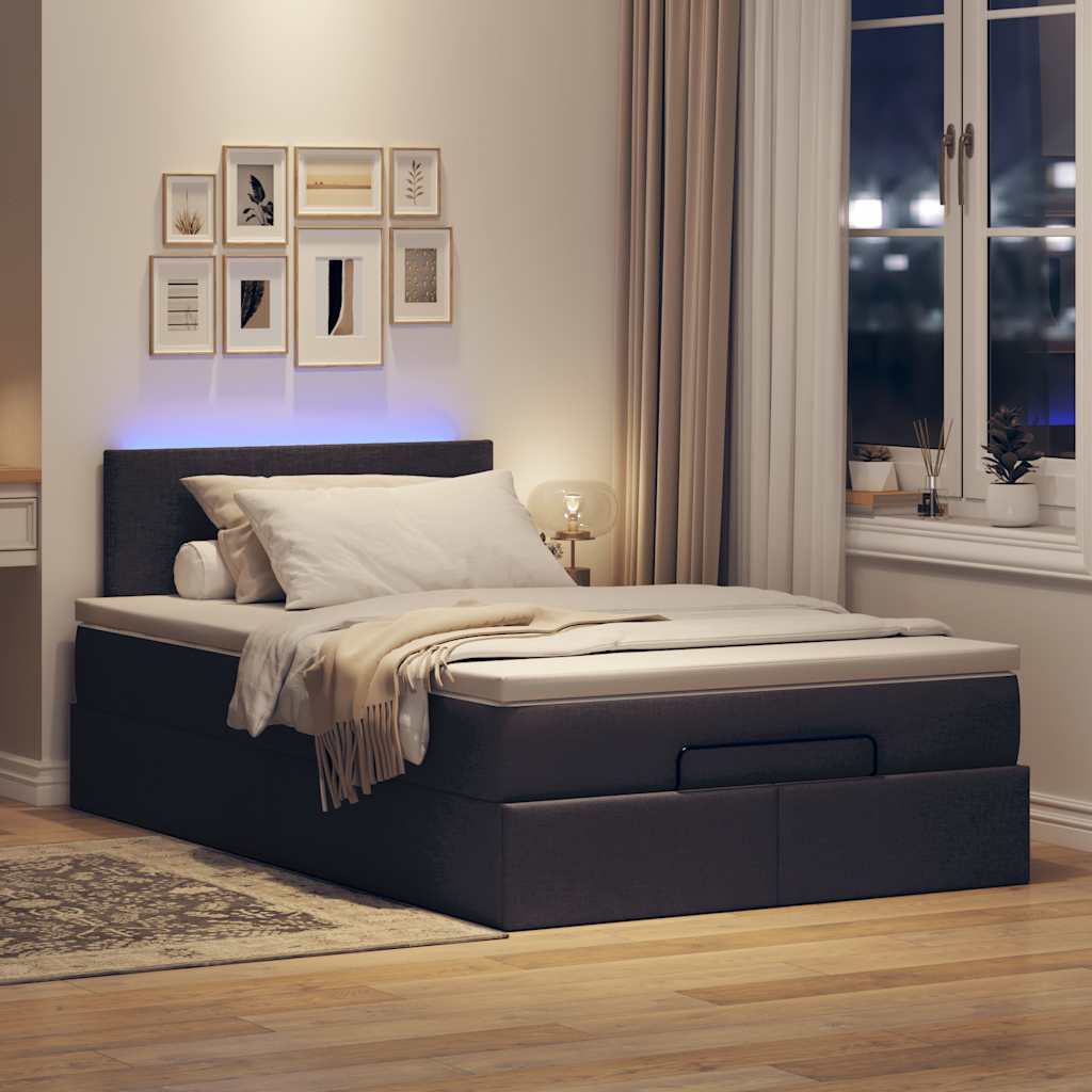 Οθωμανικό κρεβάτι με στρώμα & LEDs Σκούρο καφέ 120x190cm ύφασμα