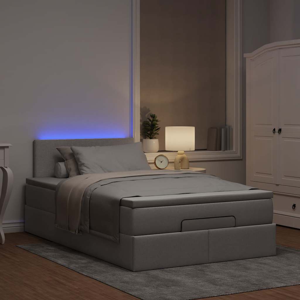 Οθωμανικό κρεβάτι με στρώμα & LEDs Taupe 120x190cm ύφασμα