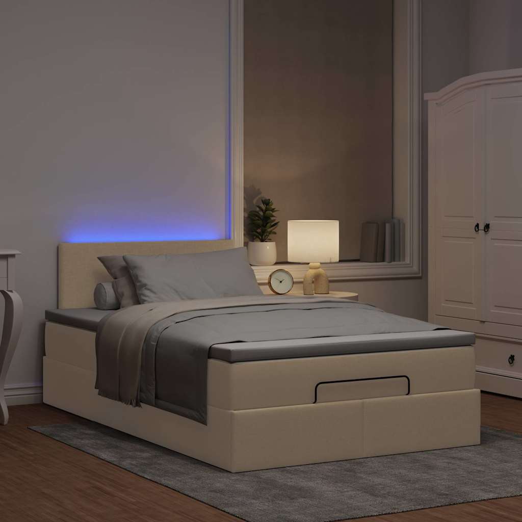 Οθωμανικό κρεβάτι με στρώμα & LEDs Cream 120x190cm ύφασμα