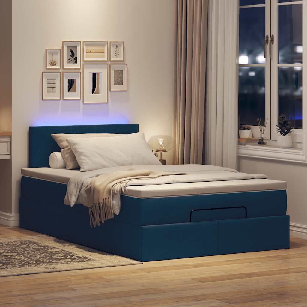 Οθωμανικό κρεβάτι με στρώμα & LEDs Μπλε 120x190cm ύφασμα