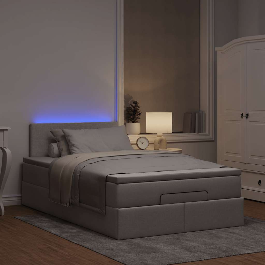 Οθωμανικό κρεβάτι με στρώμα & LEDs Taupe 120x200cm ύφασμα