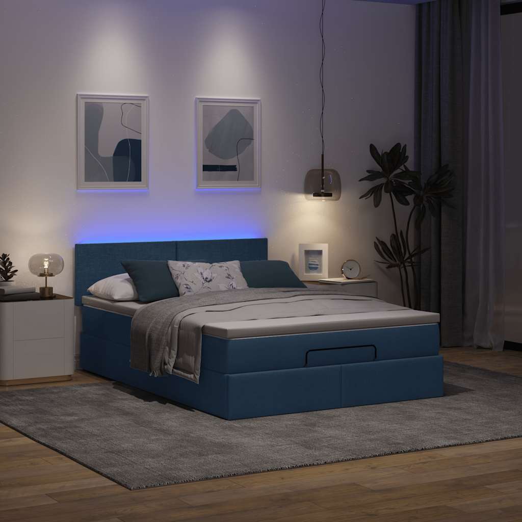 Οθωμανικό κρεβάτι με στρώμα & LEDs Μπλε 140x200cm ύφασμα