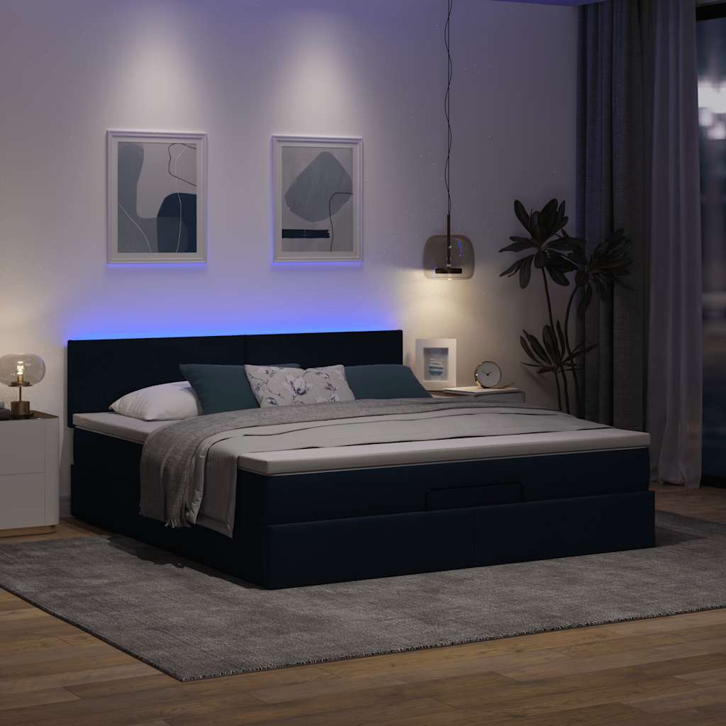 Οθωμανικό κρεβάτι με στρώμα & LEDs Μπλε 160x200cm ύφασμα