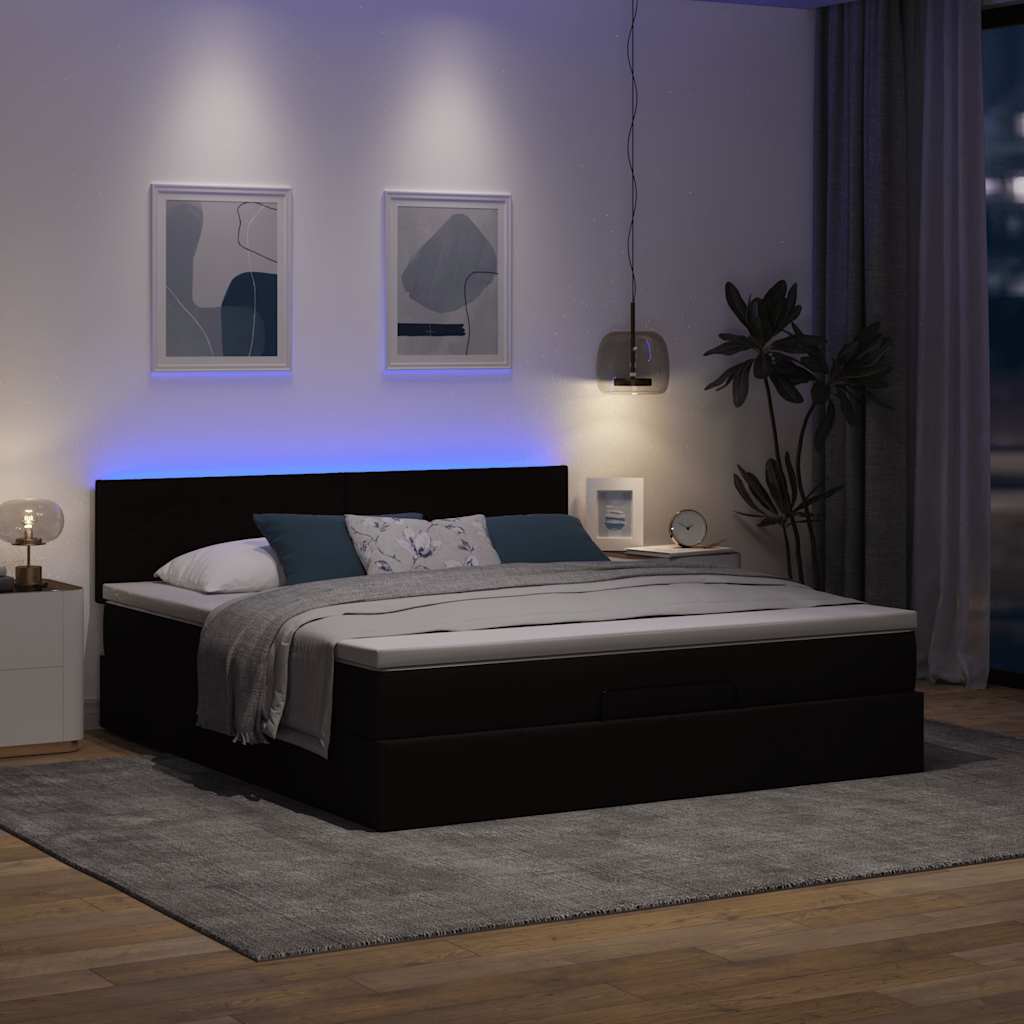 Οθωμανικό κρεβάτι με στρώμα & LEDs Σκούρο καφέ 180x200cm ύφασμα
