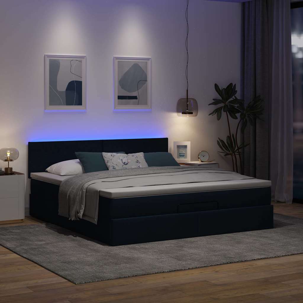 Οθωμανικό κρεβάτι με στρώμα & LEDs Μπλε 180x200cm ύφασμα