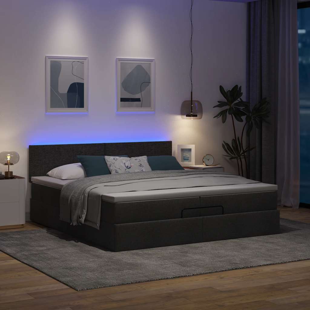 Οθωμανικό κρεβάτι με στρώματα & LEDs Μαύρο 200x200cm ύφασμα