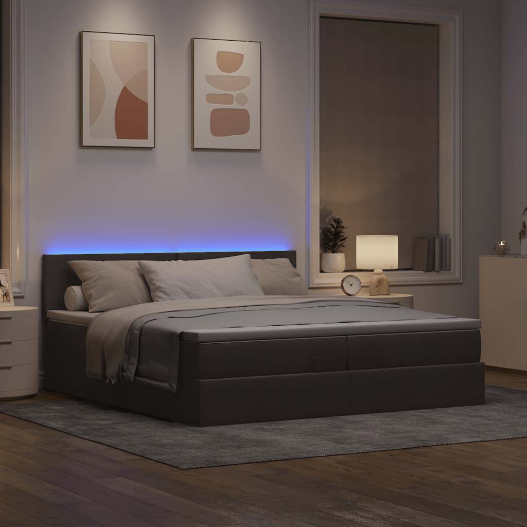 Οθωμανικό κρεβάτι με στρώματα & LEDs Taupe 200x200cm ύφασμα