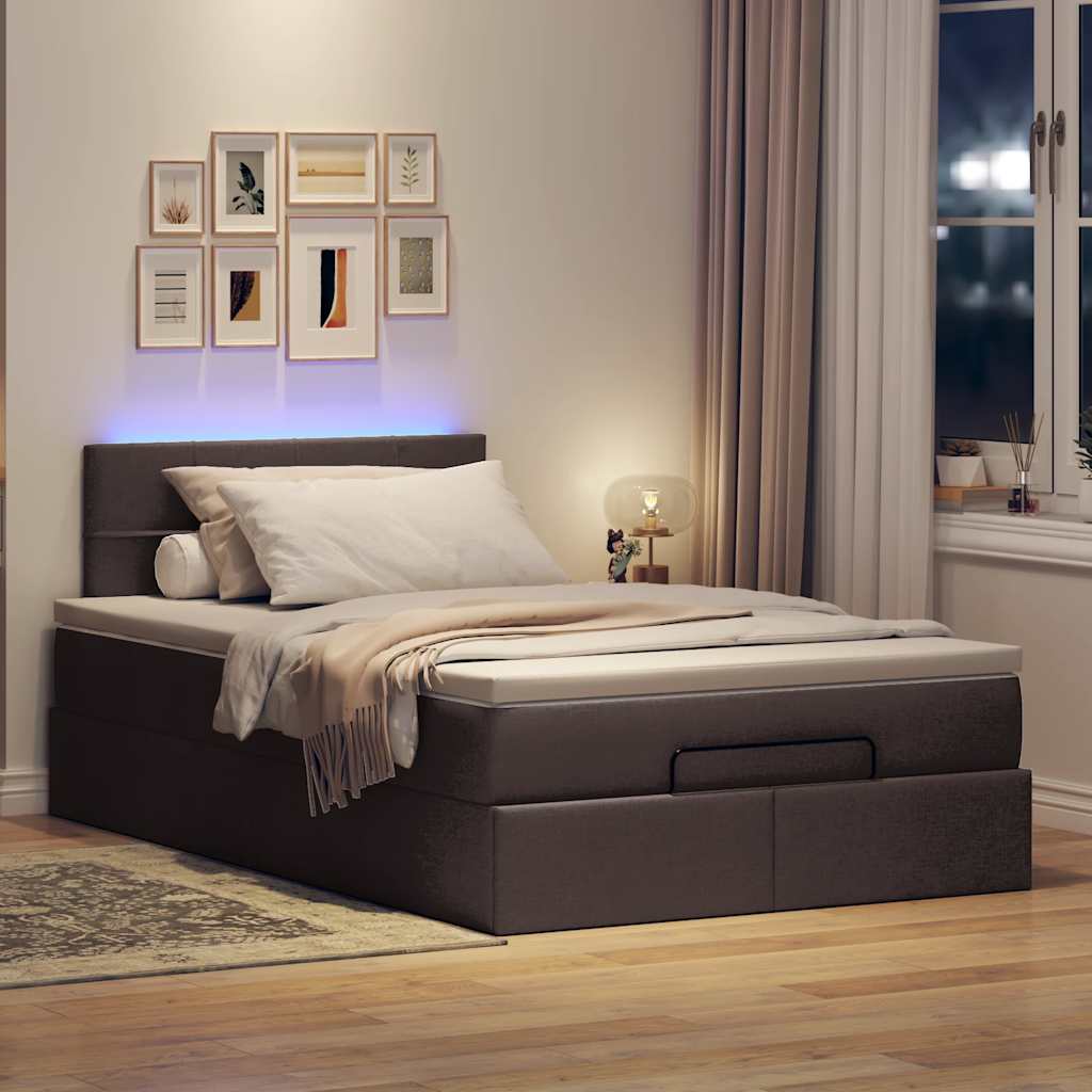 Οθωμανικό κρεβάτι με στρώμα & LEDs Σκούρο καφέ 120x190cm ύφασμα