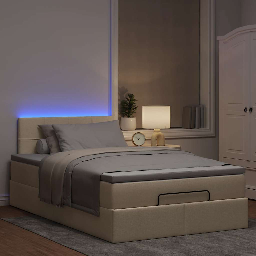 Οθωμανικό κρεβάτι με στρώμα & LEDs Cream 120x190cm ύφασμα