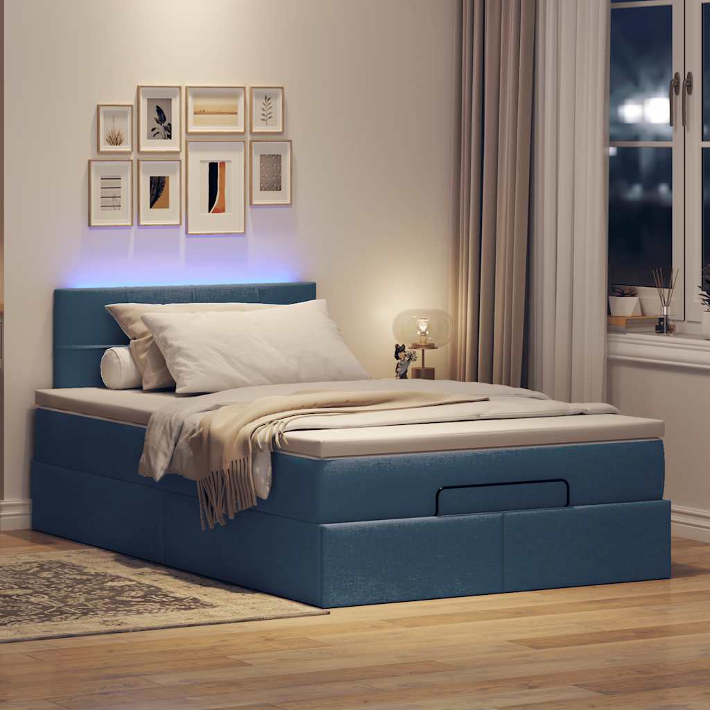Οθωμανικό κρεβάτι με στρώμα & LEDs Μπλε 120x190cm ύφασμα