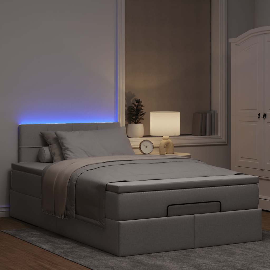 Οθωμανικό κρεβάτι με στρώμα & LEDs Taupe 120x200cm ύφασμα
