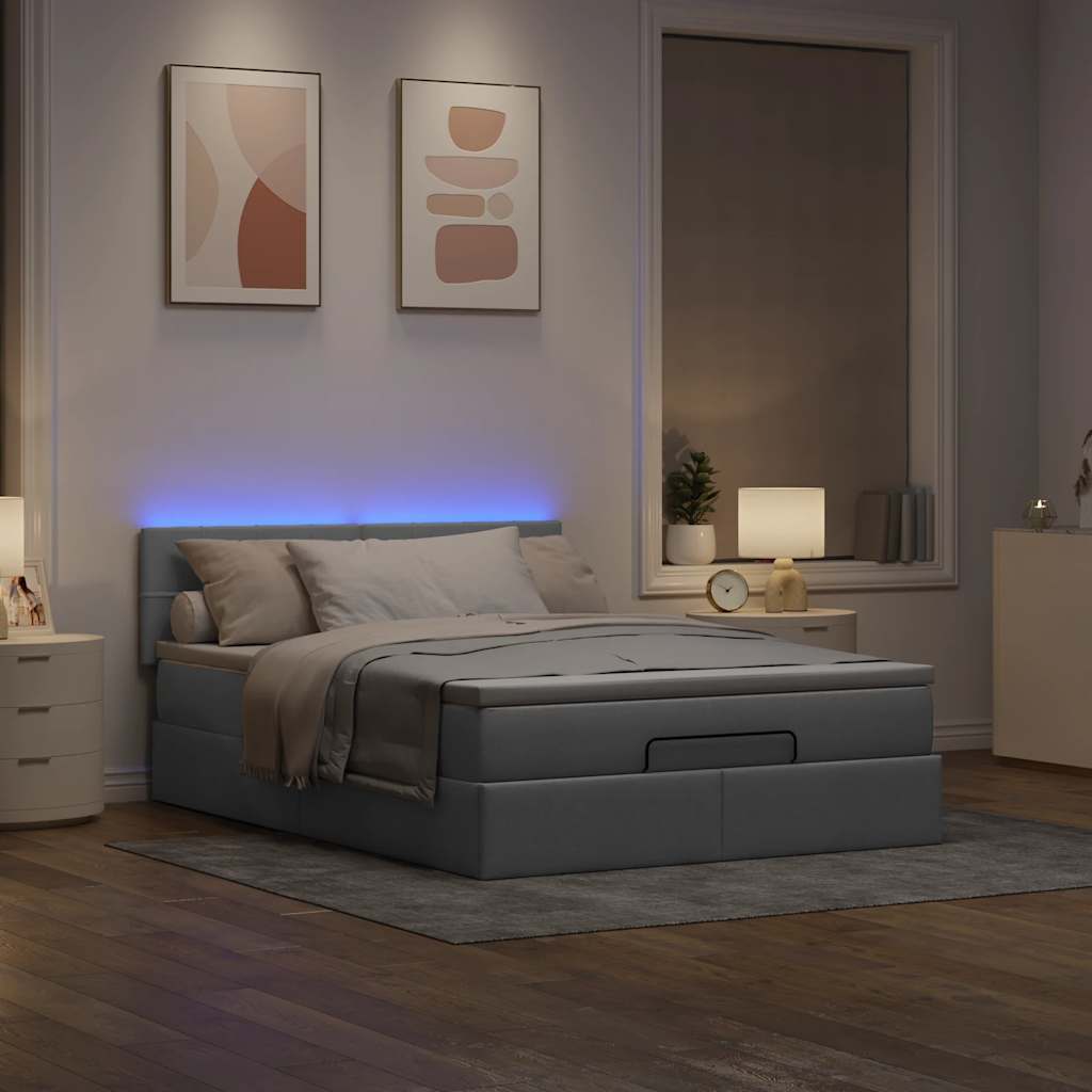 Οθωμανικό κρεβάτι με στρώμα & LEDs Ανοιχτό γκρι ύφασμα