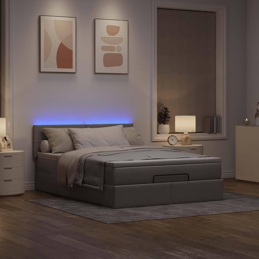 Οθωμανικό κρεβάτι με στρώμα & LEDs Taupe 140x200 cm Ύφασμα