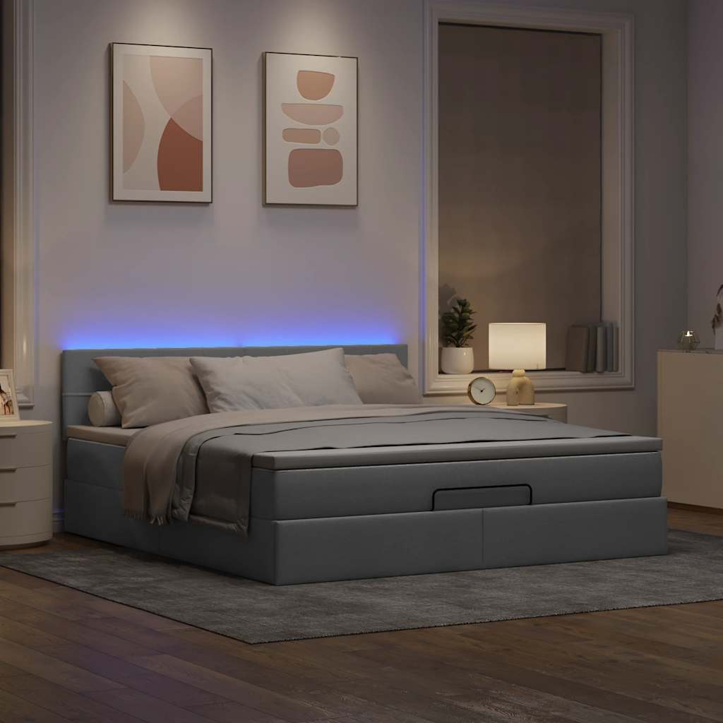 Οθωμανικό κρεβάτι με στρώμα&LEDs Ανοιχτό γκρι 180x200cm ύφασμα