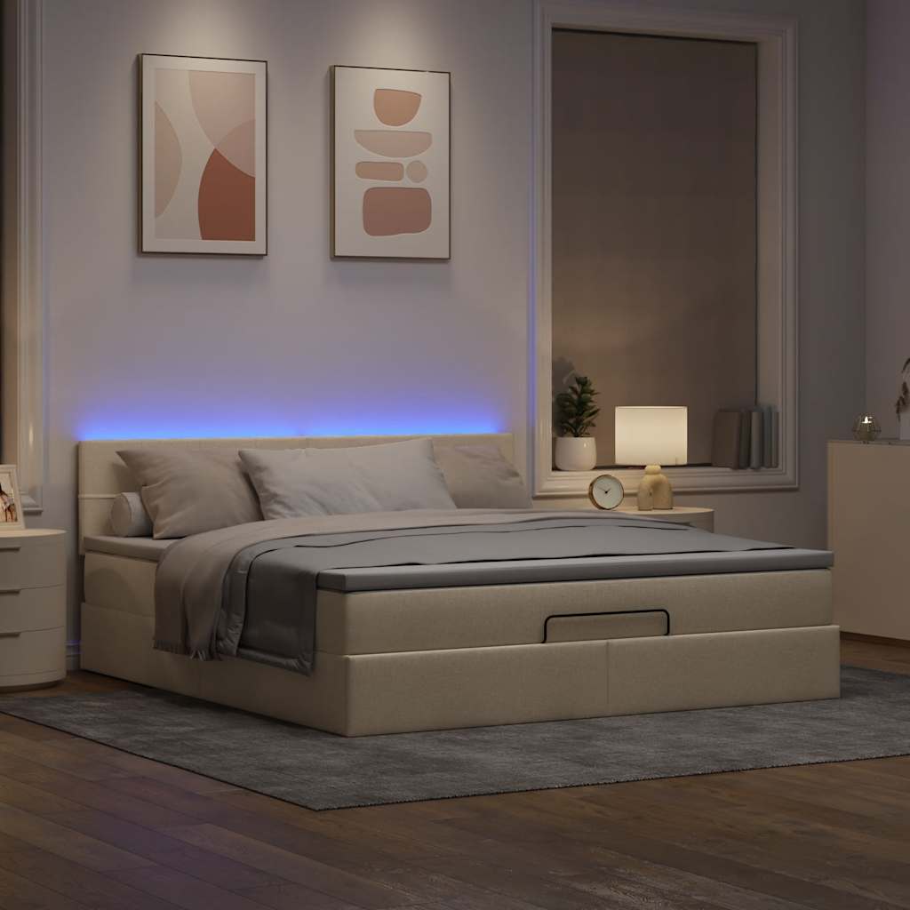 Οθωμανικό κρεβάτι με στρώμα & LEDs Cream 180x200cm ύφασμα