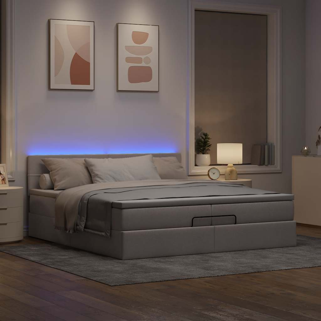 Οθωμανικό κρεβάτι με στρώματα & LEDs Taupe 200x200cm ύφασμα
