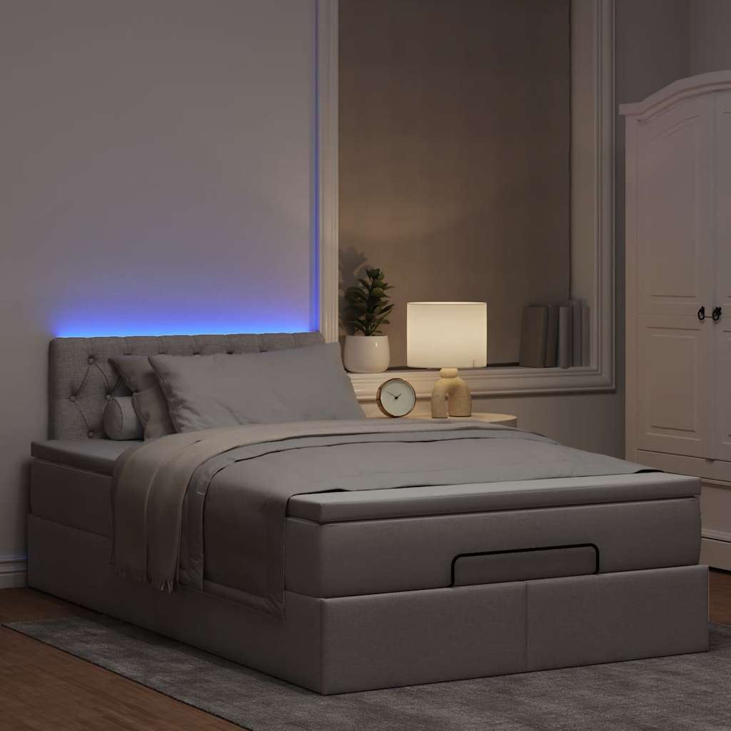 Οθωμανικό κρεβάτι με στρώμα & LEDs Taupe 120x190cm ύφασμα