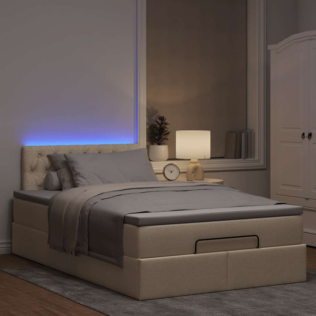 Οθωμανικό κρεβάτι με στρώμα & LEDs Cream 120x190cm ύφασμα
