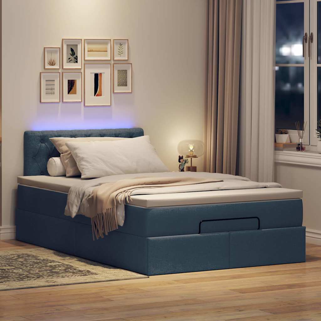 Οθωμανικό κρεβάτι με στρώμα & LEDs Μπλε 120x190cm ύφασμα