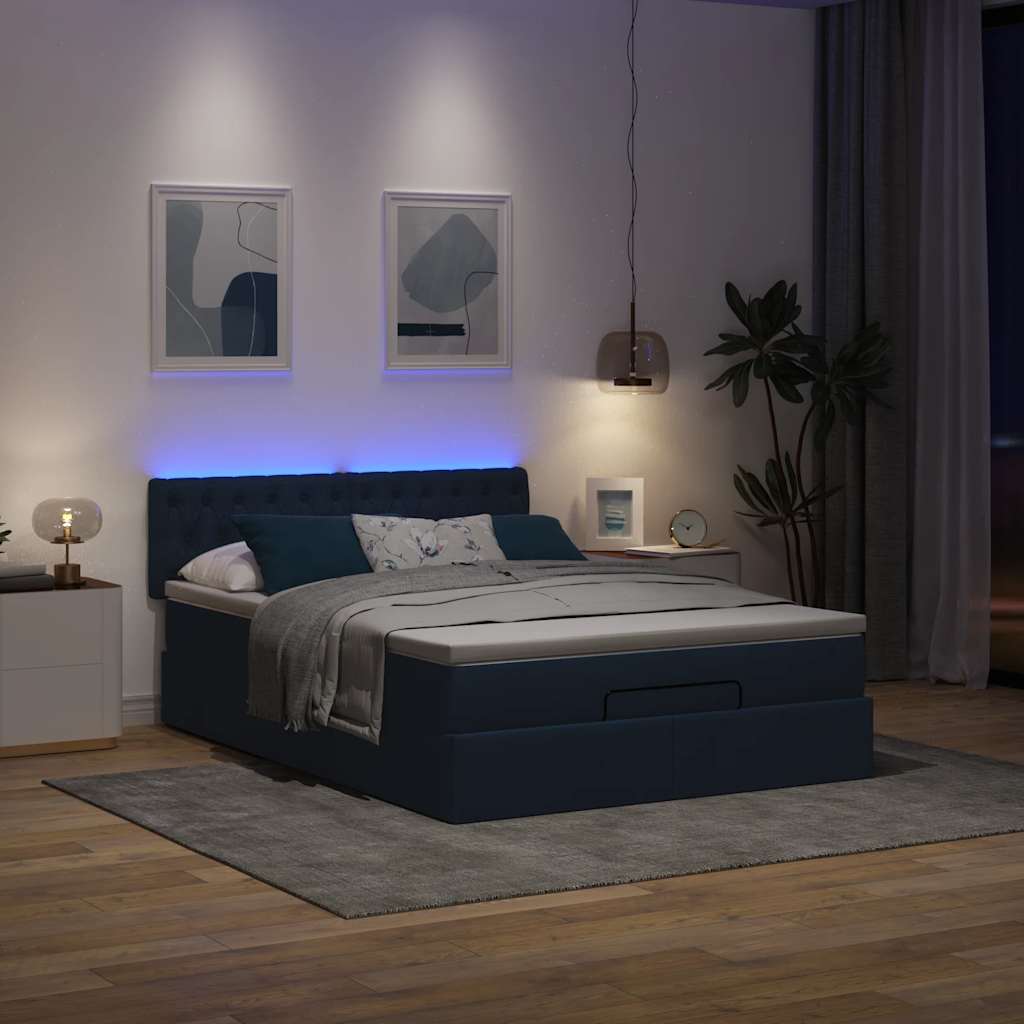 Οθωμανικό κρεβάτι με στρώμα & LEDs Μπλε 140x190cm Ύφασμα