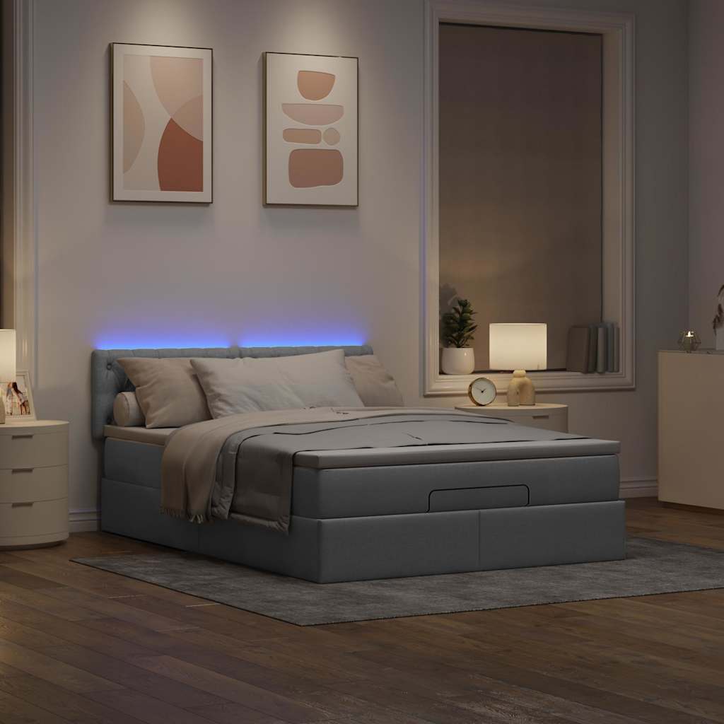 Οθωμανικό κρεβάτι με στρώμα & LEDs Ανοιχτό γκρι ύφασμα