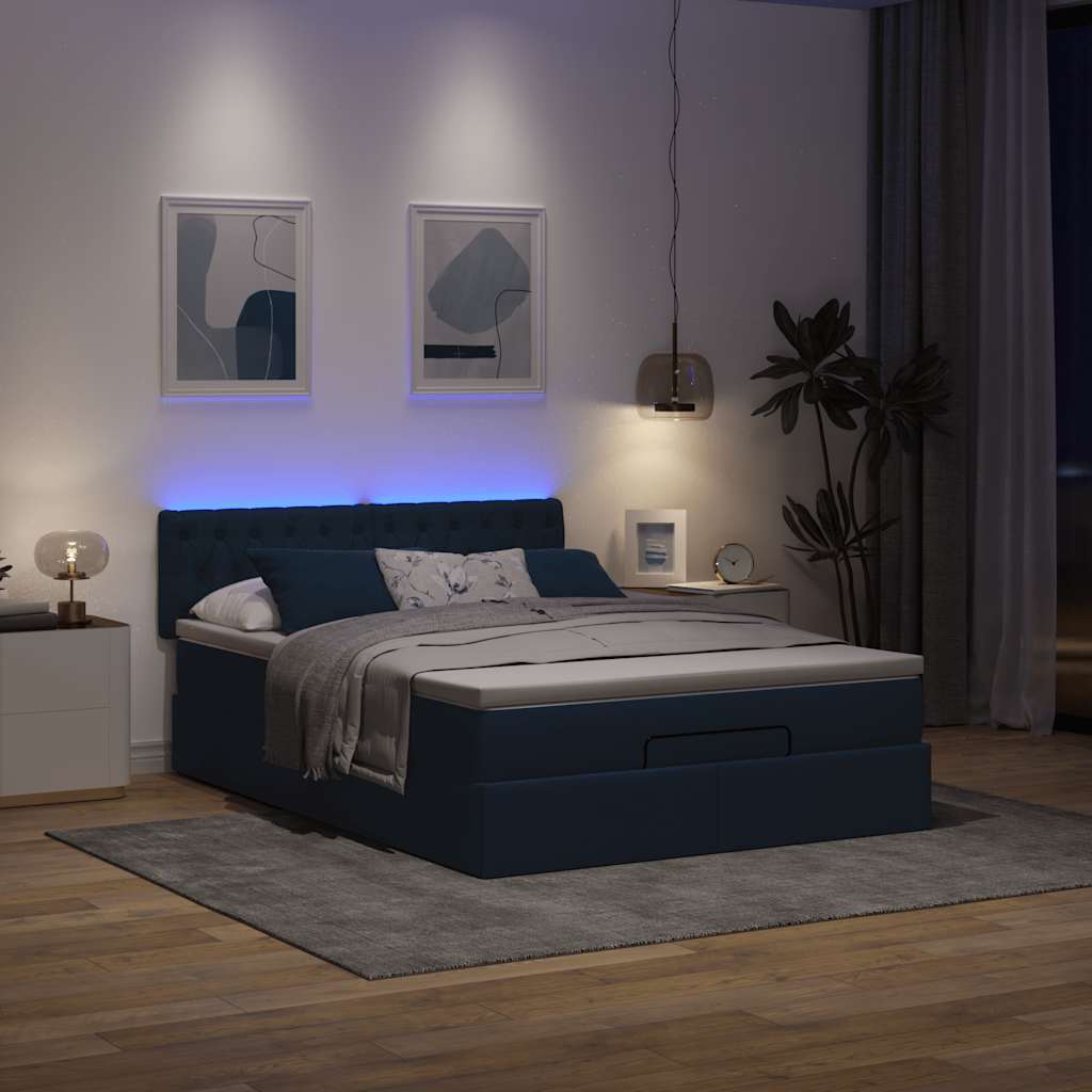 Οθωμανικό κρεβάτι με στρώμα & LEDs Μπλε 140x200cm ύφασμα