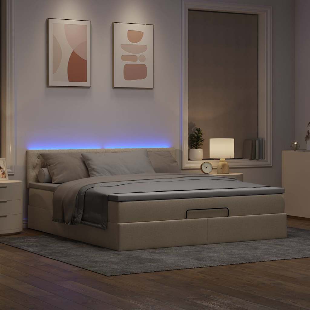 Οθωμανικό κρεβάτι με στρώμα & LEDs Cream 160x200cm ύφασμα